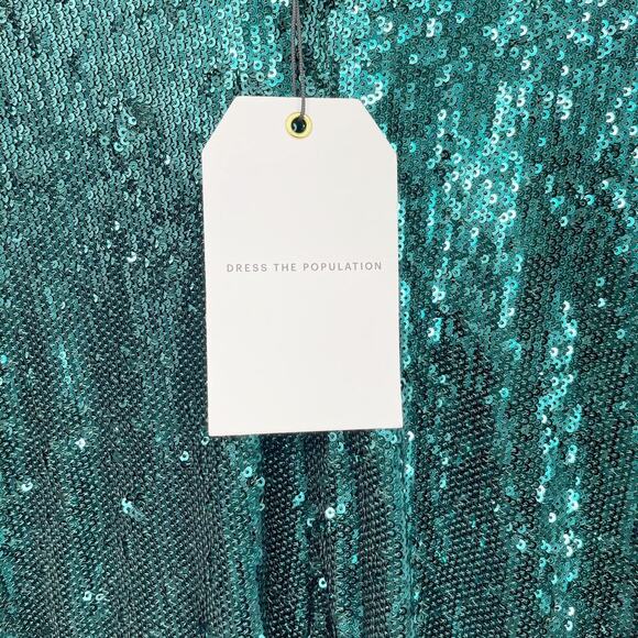DRESS THE POPULATION Natalie Midi Dress Deep Emerald Green Sequin Size M NWT - Picture 7 of 9